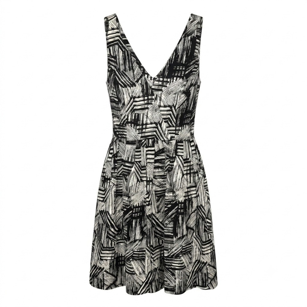Coldwater Creek Quiet Luxury Linen Blend Dress Women Size 12 Monochrome Art Deco